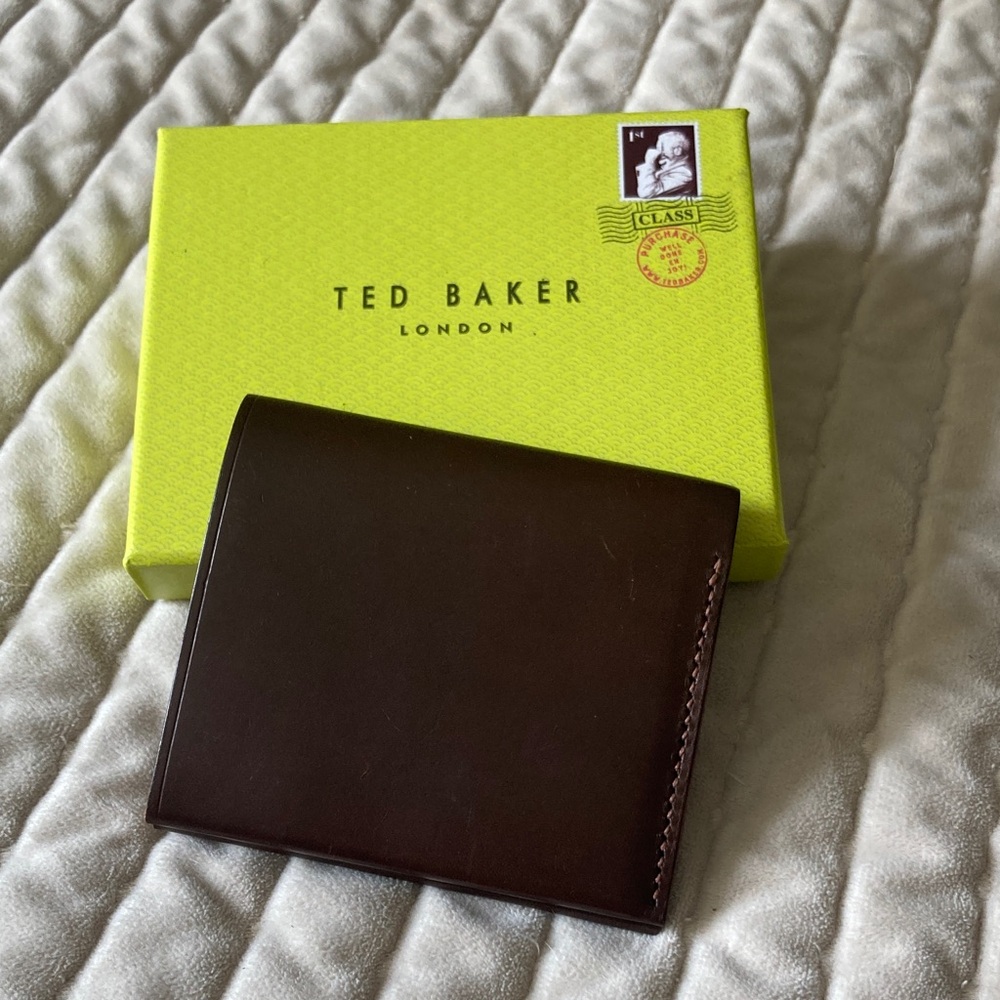Ted Baker Brown Leather Bi-Fold Wallet with Signature Stitching